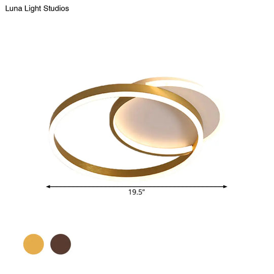 Modern Gold/Coffee Double Hoop Flush Ceiling Light - Led Metallic Mount Fixture (16’/19’ Width)