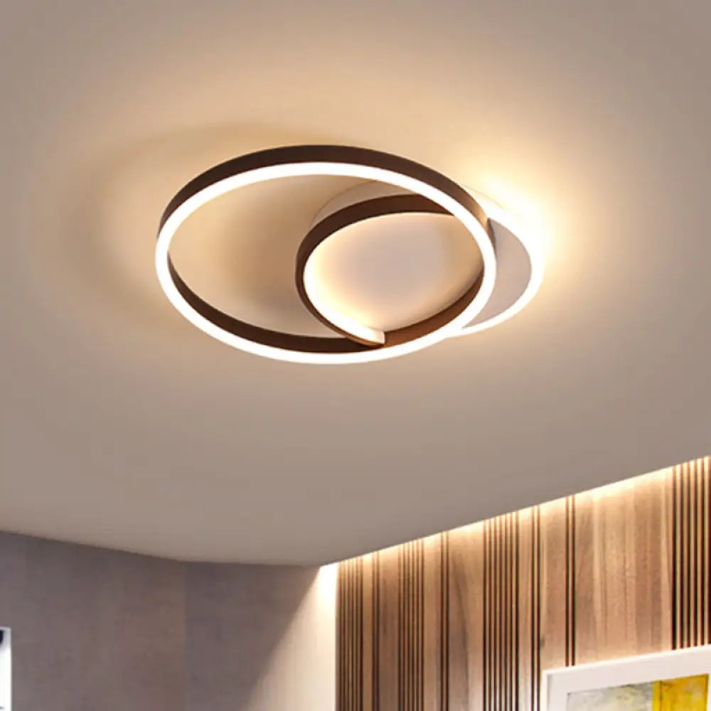 Modern Gold/Coffee Double Hoop Flush Ceiling Light - Led Metallic Mount Fixture (16’/19’ Width)