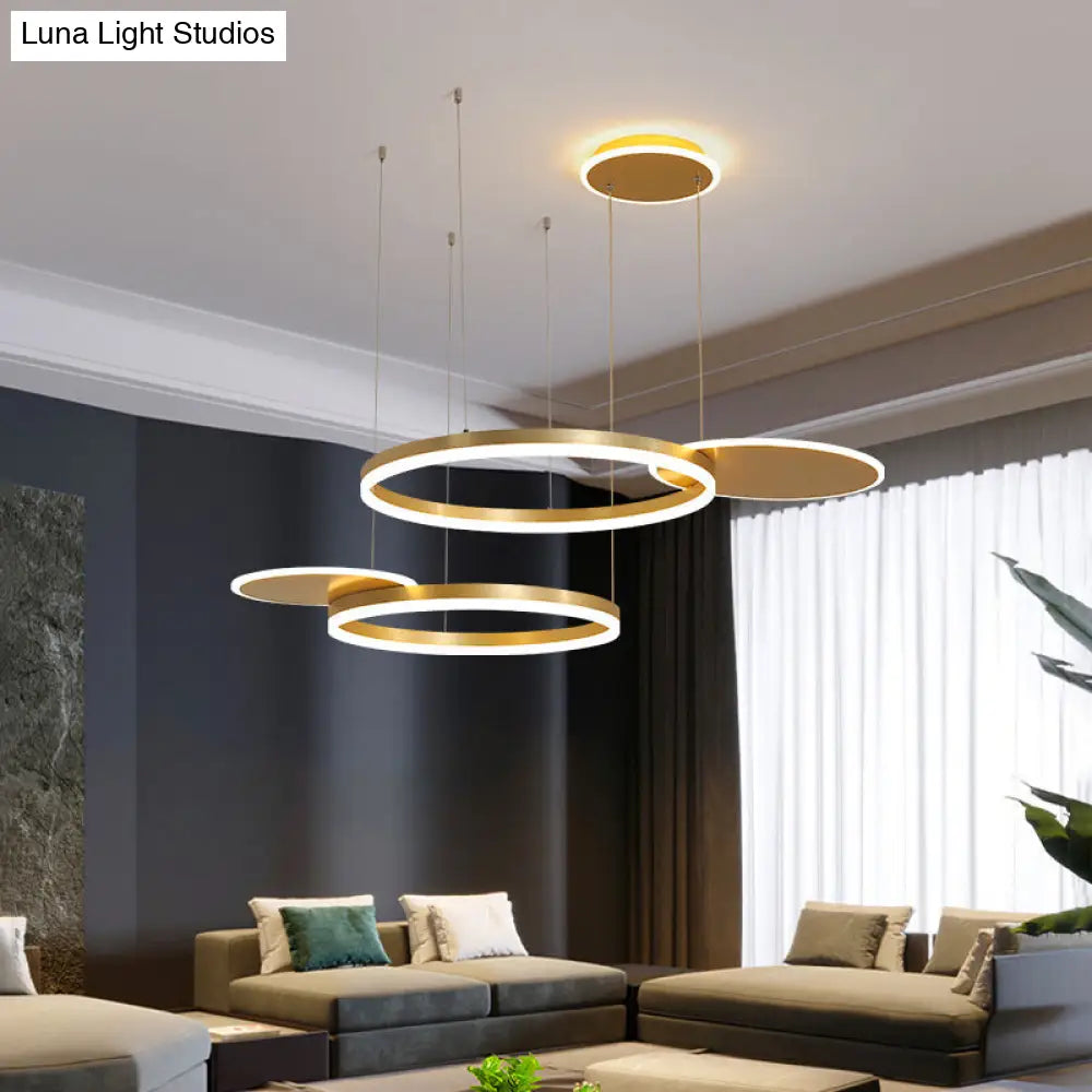 Modern Metallic Circular Multi-Lamp Pendant In Gold/Coffee With Led Warm/White Light - Ceiling Hang