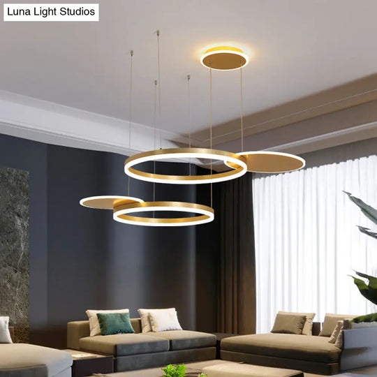 Modern Metallic Circular Multi-Lamp Pendant In Gold/Coffee With Led Warm/White Light - Ceiling Hang