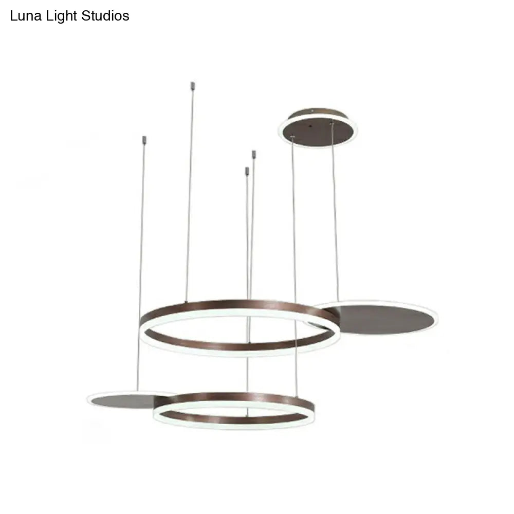 Modern Metallic Circular Multi-Lamp Pendant In Gold/Coffee With Led Warm/White Light - Ceiling Hang