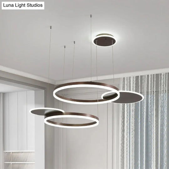 Modern Metallic Circular Multi-Lamp Pendant In Gold/Coffee With Led Warm/White Light - Ceiling Hang