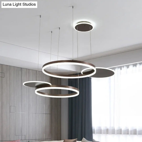 Modern Metallic Circular Multi-Lamp Pendant In Gold/Coffee With Led Warm/White Light - Ceiling Hang