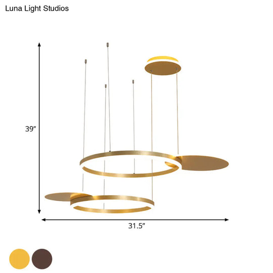 Modern Metallic Circular Multi-Lamp Pendant In Gold/Coffee With Led Warm/White Light - Ceiling Hang