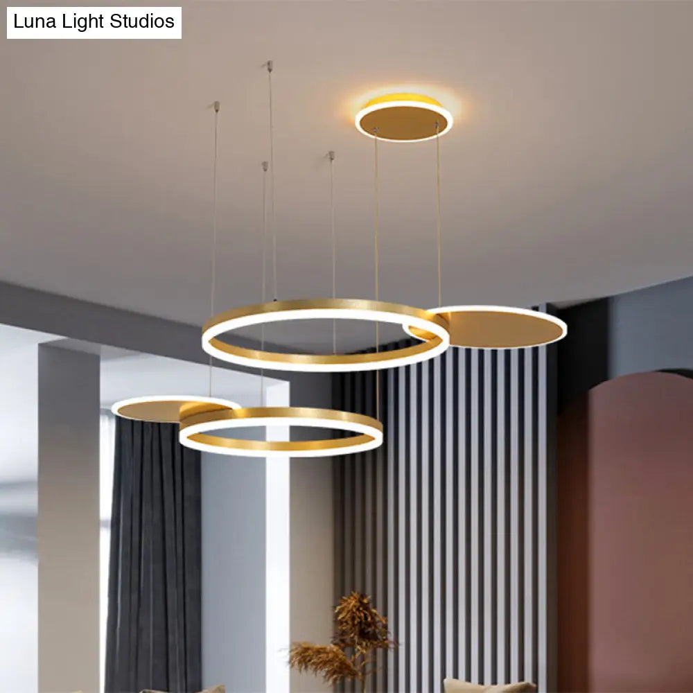 Modern Metallic Circular Multi-Lamp Pendant In Gold/Coffee With Led Warm/White Light - Ceiling Hang