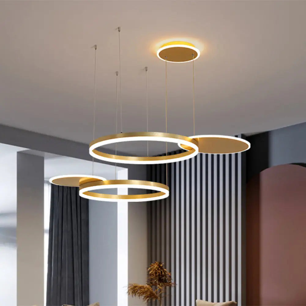 Modern Gold/Coffee Led Circular Multi Lamp Pendant Ceiling Fixture In Warm/White Light Gold / White