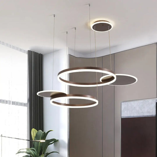 Modern Gold/Coffee Led Circular Multi Lamp Pendant Ceiling Fixture In Warm/White Light Coffee / Warm