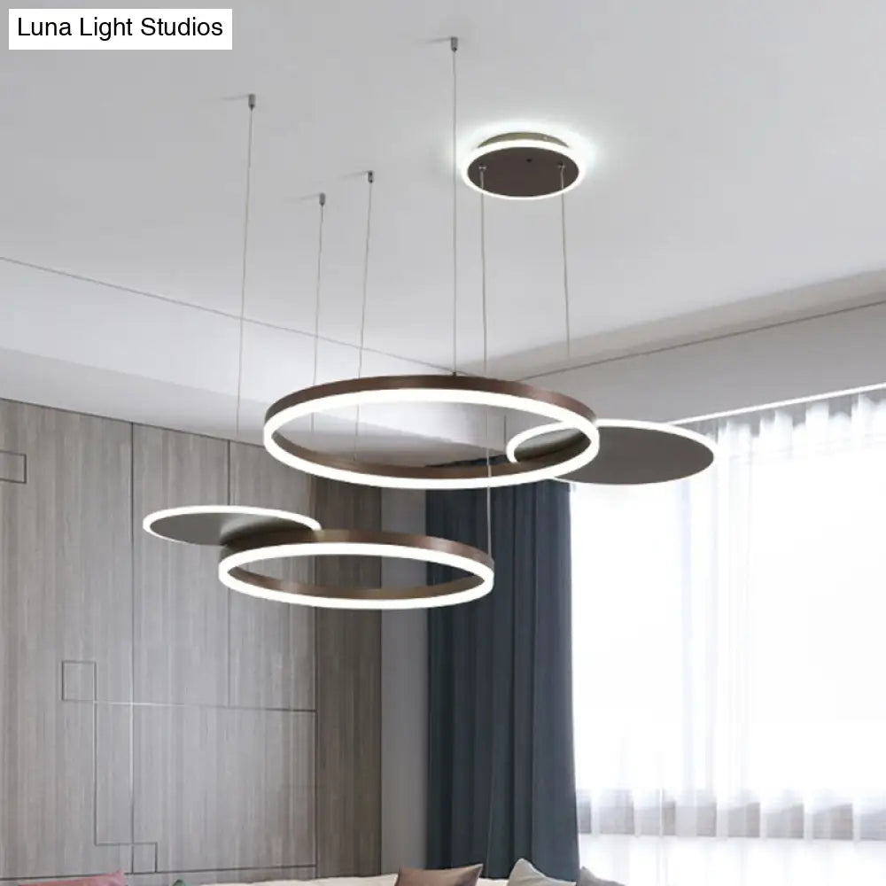 Modern Gold/Coffee Led Circular Multi Lamp Pendant Ceiling Fixture In Warm/White Light