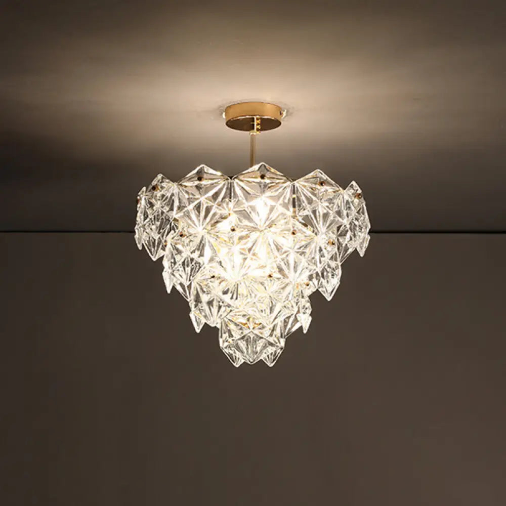 Modern Gold Cone Ceiling Chandelier With Clear Crystals For Living Room Lighting / 15.5