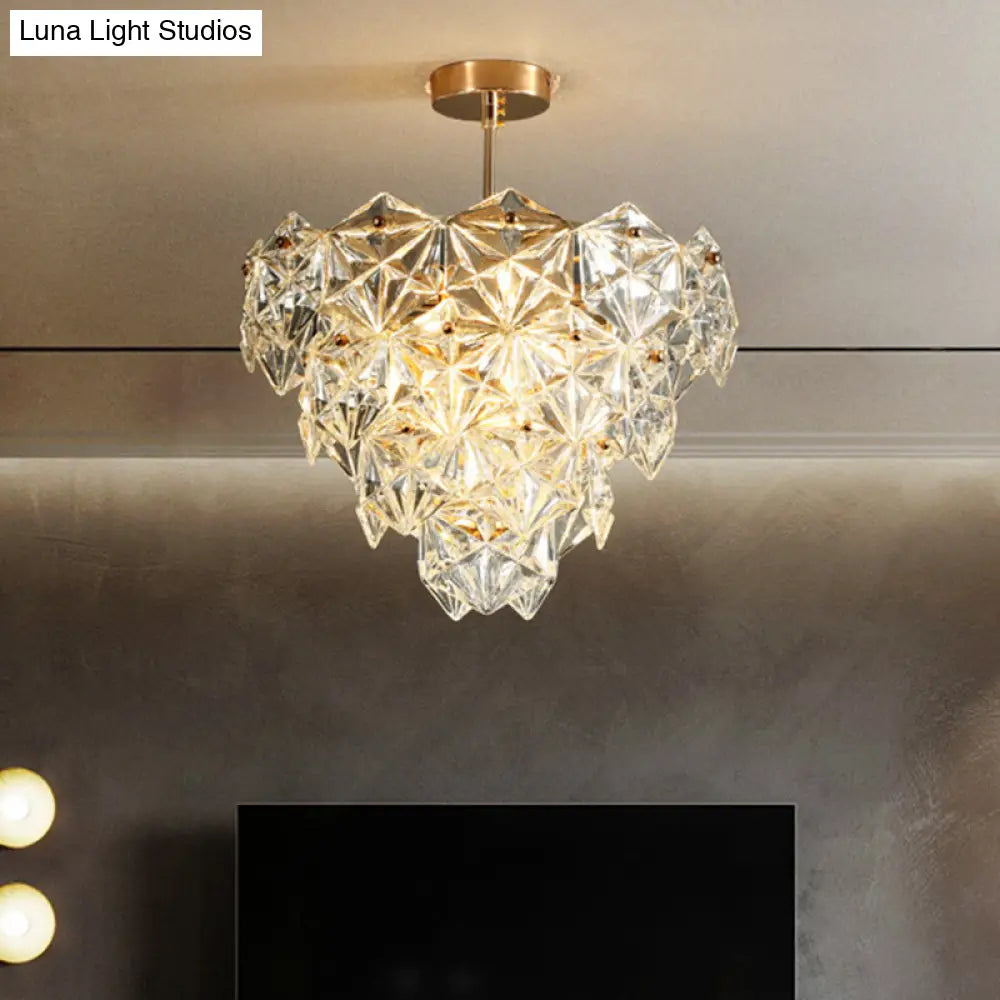 Modern Gold Cone Ceiling Chandelier With Clear Crystals For Living Room Lighting