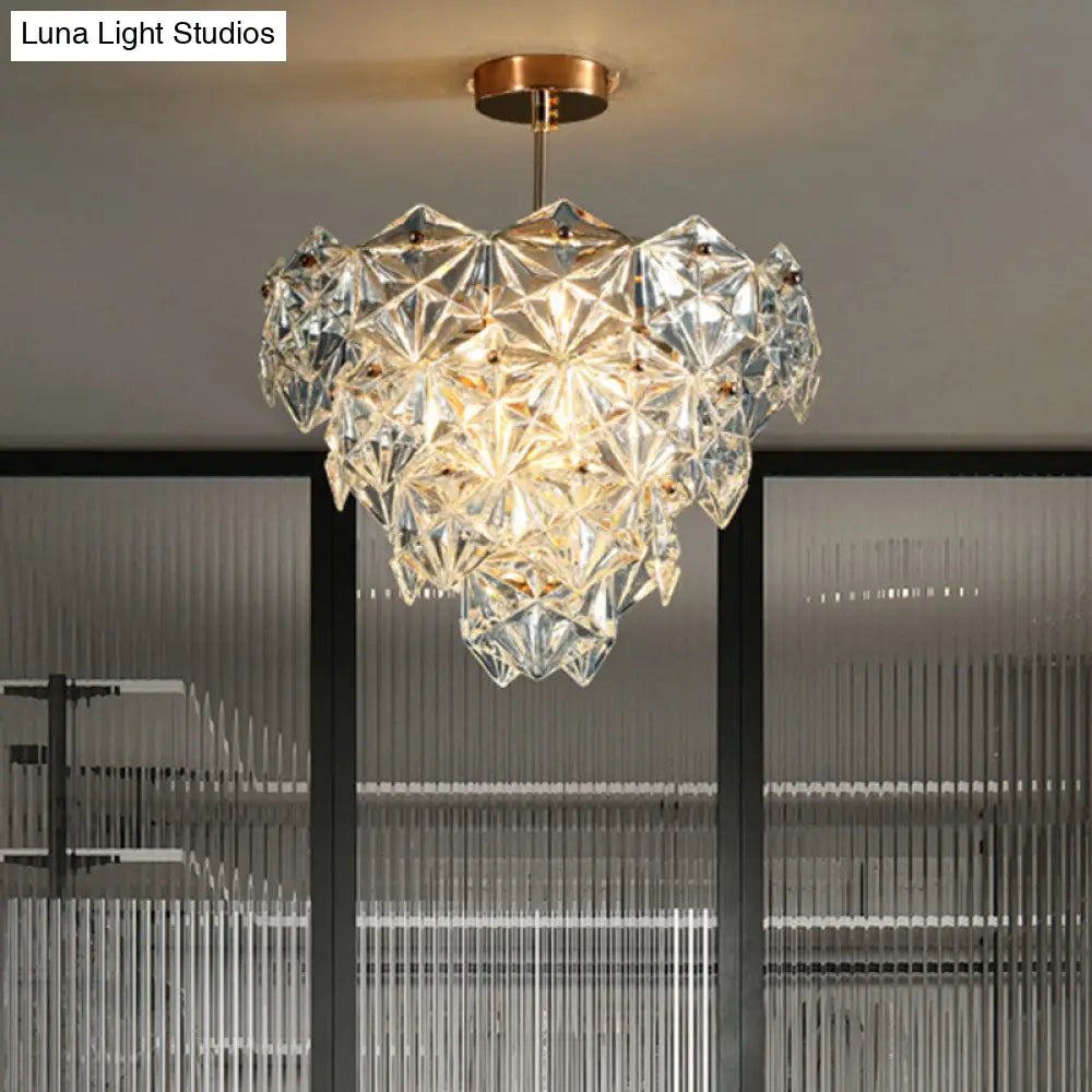 Modern Gold Cone Ceiling Chandelier With Clear Crystals For Living Room Lighting