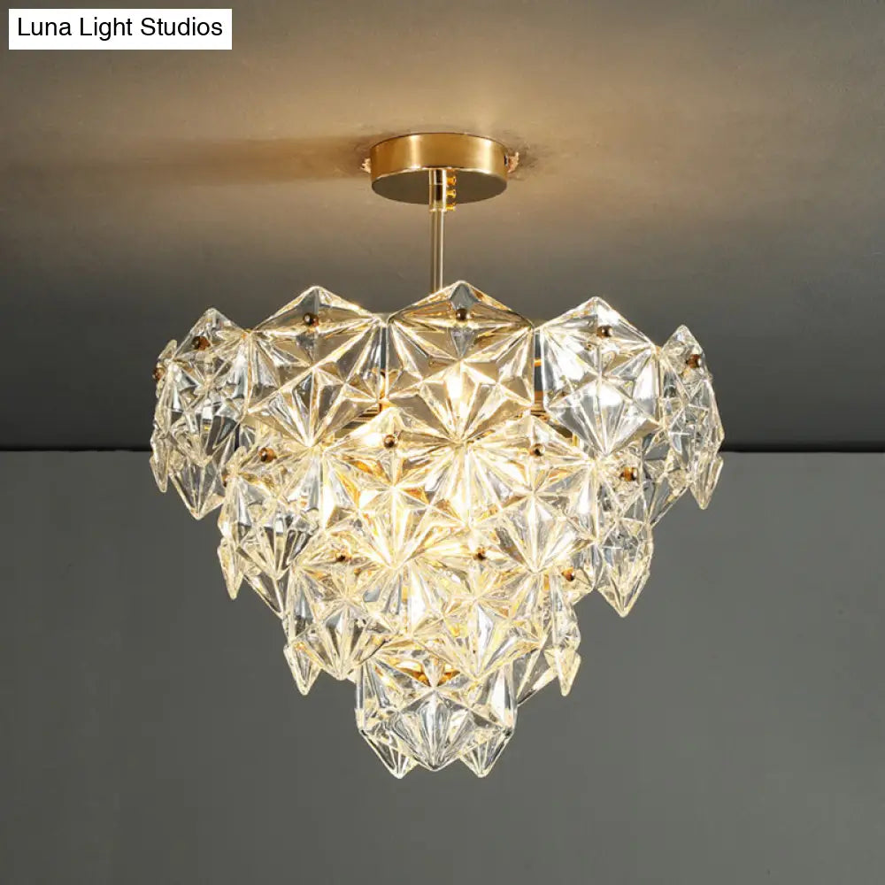 Modern Gold Cone Ceiling Chandelier With Clear Crystals For Living Room Lighting