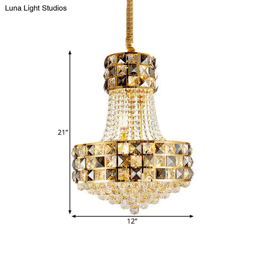 Modern Gold Cone Pendant Chandelier With Crystal Beveling And 3/8 Lights - Living Room Ceiling