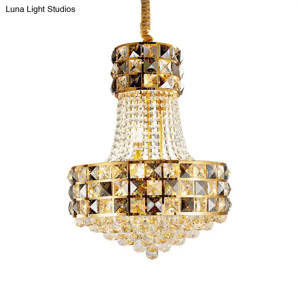 Modern Gold Cone Pendant Chandelier With Crystal Beveling And 3/8 Lights - Living Room Ceiling