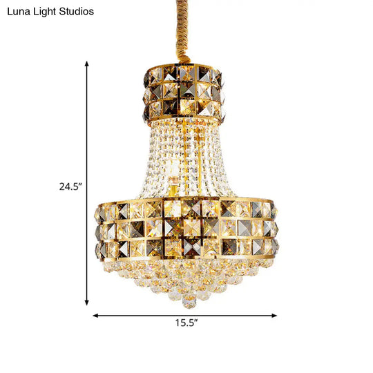 Modern Gold Cone Pendant Chandelier With Crystal Beveling And 3/8 Lights - Living Room Ceiling