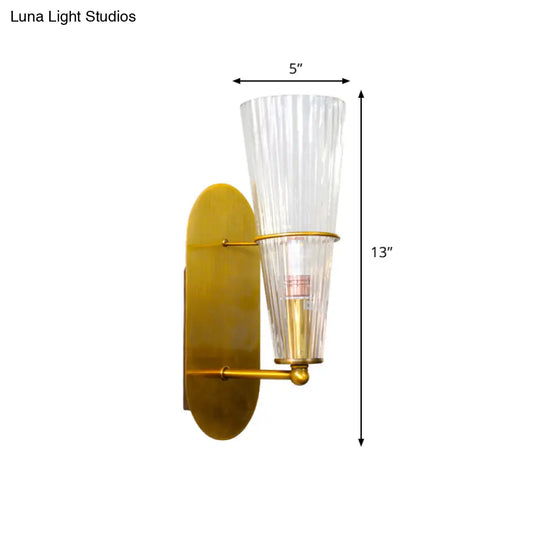 Modern Gold Cone Wall Sconce With Ribbed Glass Shade