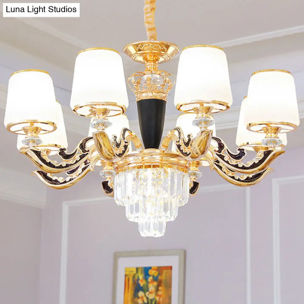 Opaline Glass Pendant Light Kit With Crystal Accent - Modern Gold Chandelier Design 8 /