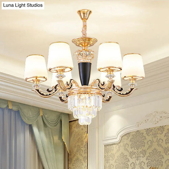 Opaline Glass Pendant Light Kit With Crystal Accent - Modern Gold Chandelier Design 6 /