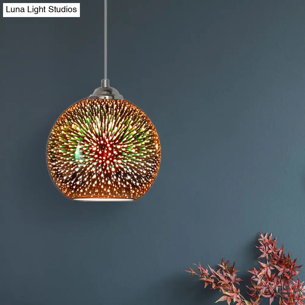 Modern Gold/Copper 3D Glass Globe Hanging Light Fixture - 1 Head Dining Room Pendant Lamp