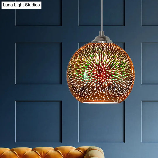 Modern Gold/Copper 3D Glass Globe Pendant Lamp - Dining Room Light Fixture (8/10 Wide) Copper / 8