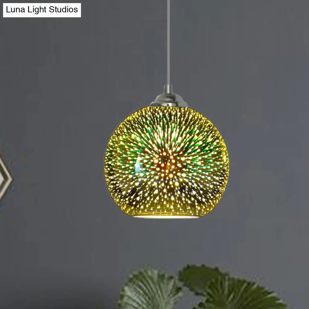 Modern Gold/Copper 3D Glass Globe Hanging Light Fixture - 1 Head Dining Room Pendant Lamp