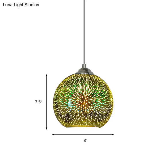 Modern Gold/Copper 3D Glass Globe Hanging Light Fixture - 1 Head Dining Room Pendant Lamp