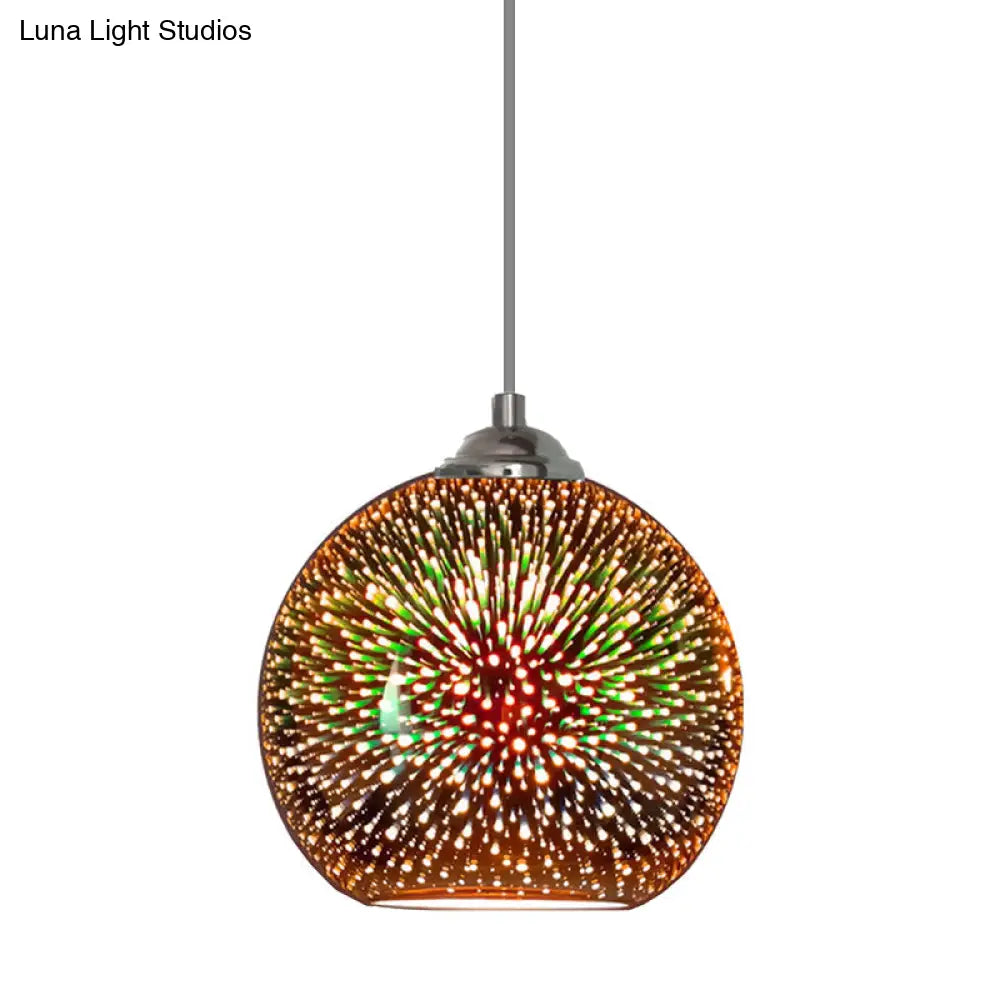 Modern Gold/Copper 3D Glass Globe Hanging Light Fixture - 1 Head Dining Room Pendant Lamp