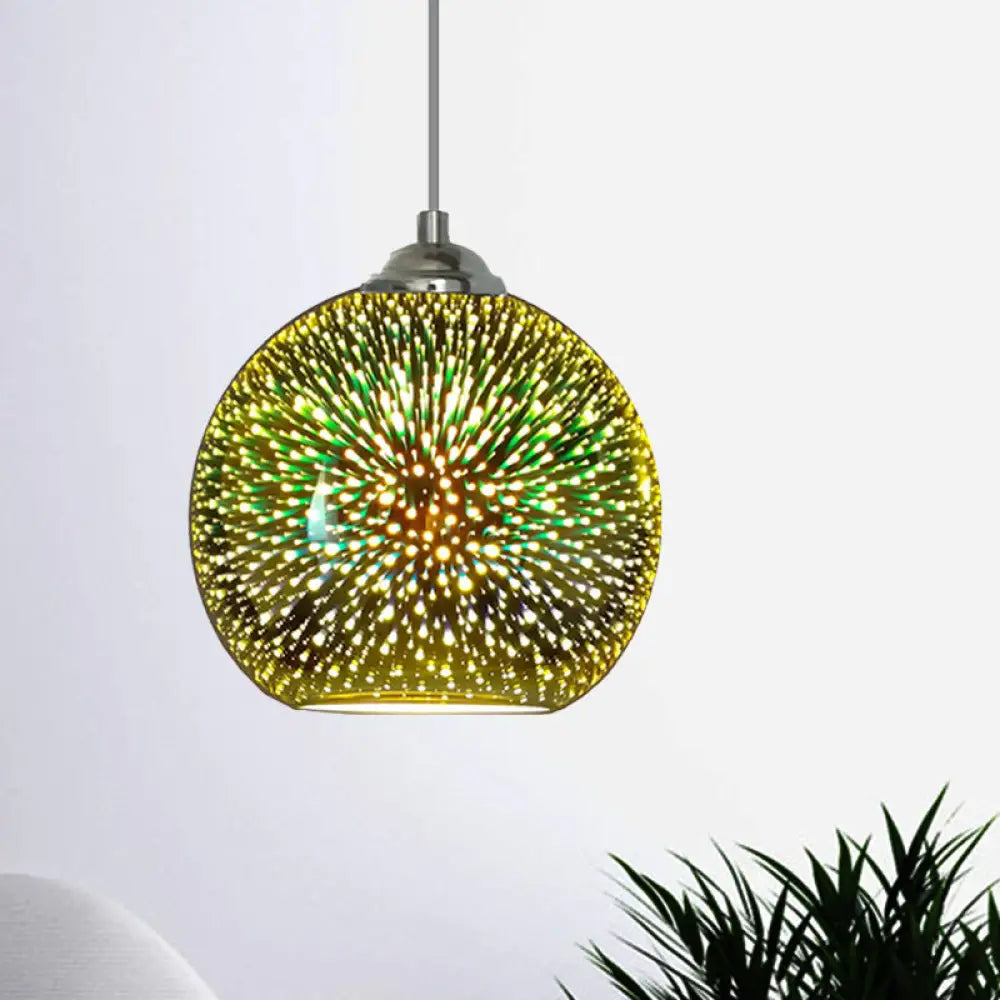 Modern Gold/Copper 3D Glass Globe Hanging Light Fixture - 1 Head Dining Room Pendant Lamp