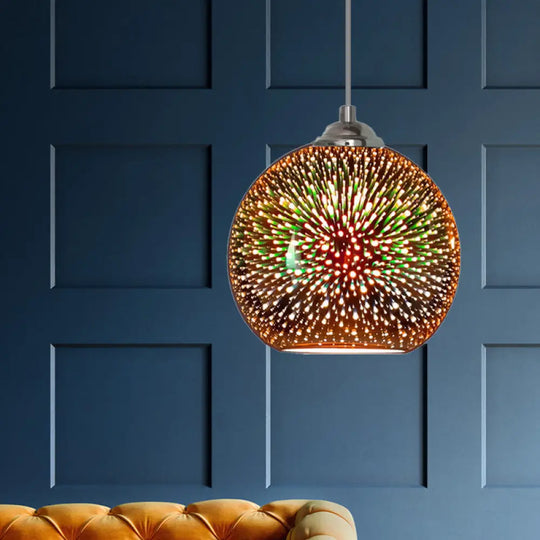 Modern Gold/Copper 3D Glass Globe Hanging Light Fixture - 1 Head Dining Room Pendant Lamp