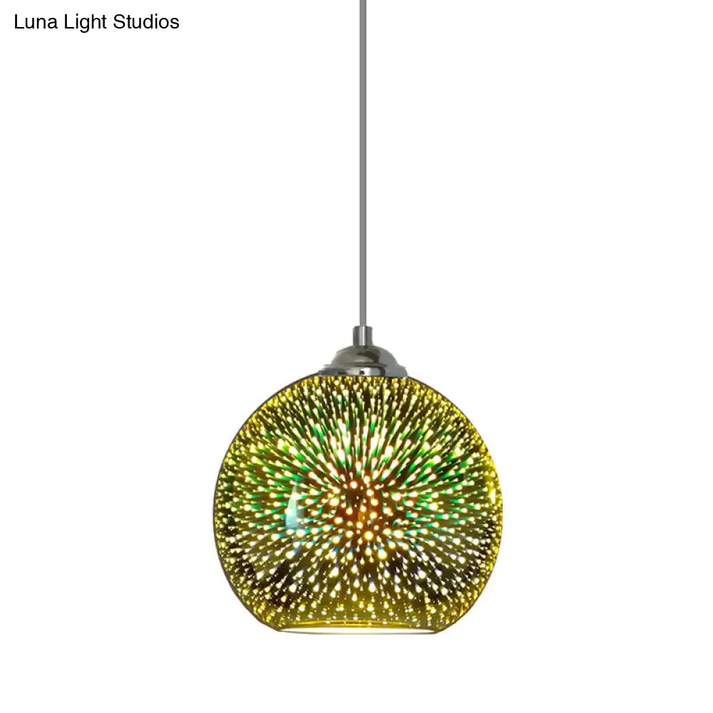 Modern Gold/Copper 3D Glass Globe Hanging Light Fixture - 1 Head Dining Room Pendant Lamp