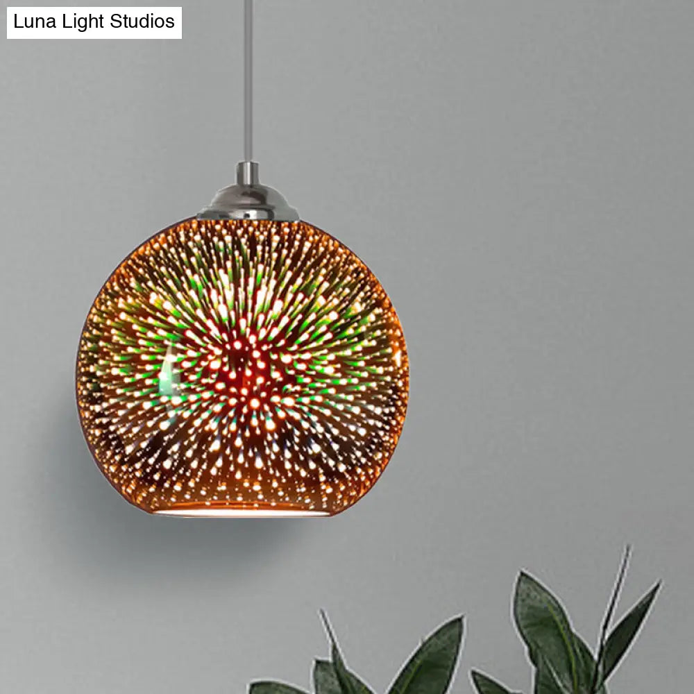 Modern Gold/Copper 3D Glass Globe Pendant Lamp - Dining Room Light Fixture (8/10 Wide)