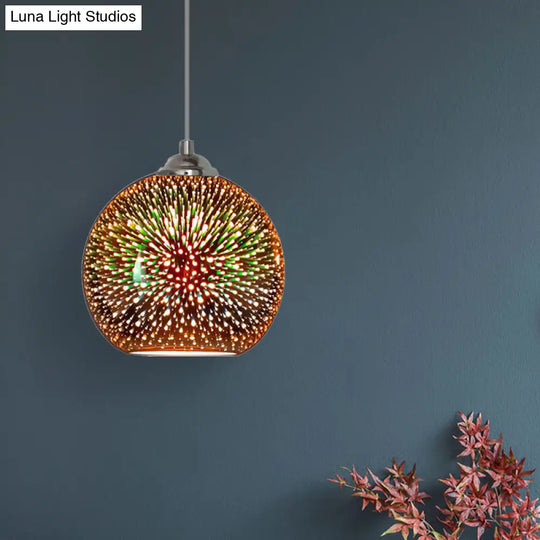 Modern Gold/Copper 3D Glass Globe Pendant Lamp - Dining Room Light Fixture (8/10 Wide)