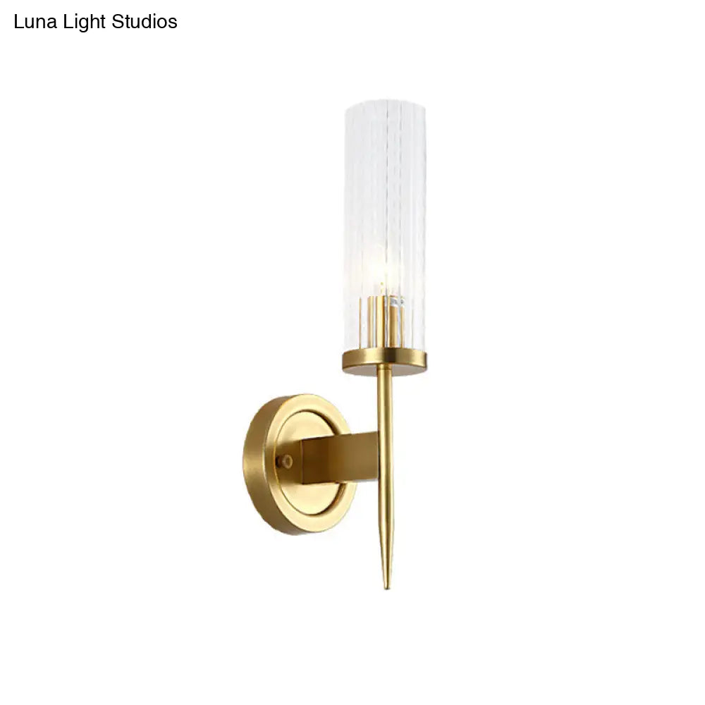 Modern Gold Corner Wall-Mount Lamp With Clear Glass: Cylinder Sconce Lighting