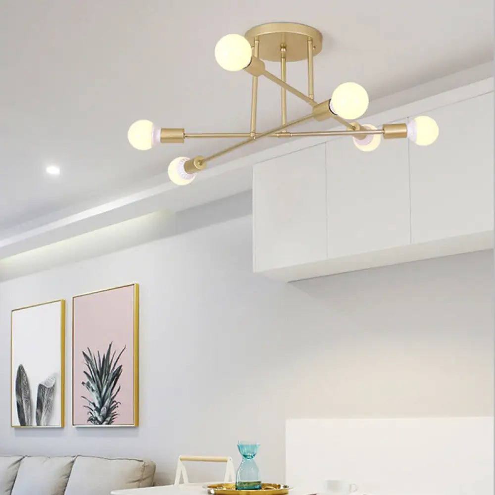 Modern Gold Crossed Lines Semi Flush Light Fixture With 6/8 Heads - Ceiling Mounted For Living Room