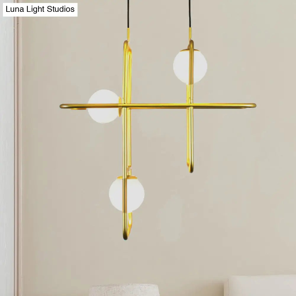 Modern Gold Crossed Rectangle Drop Chandelier - 2/3/4 Light Metal Pendant