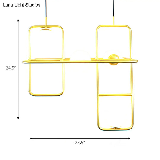 Modern Gold Crossed Rectangle Drop Chandelier - 2/3/4 Light Metal Pendant