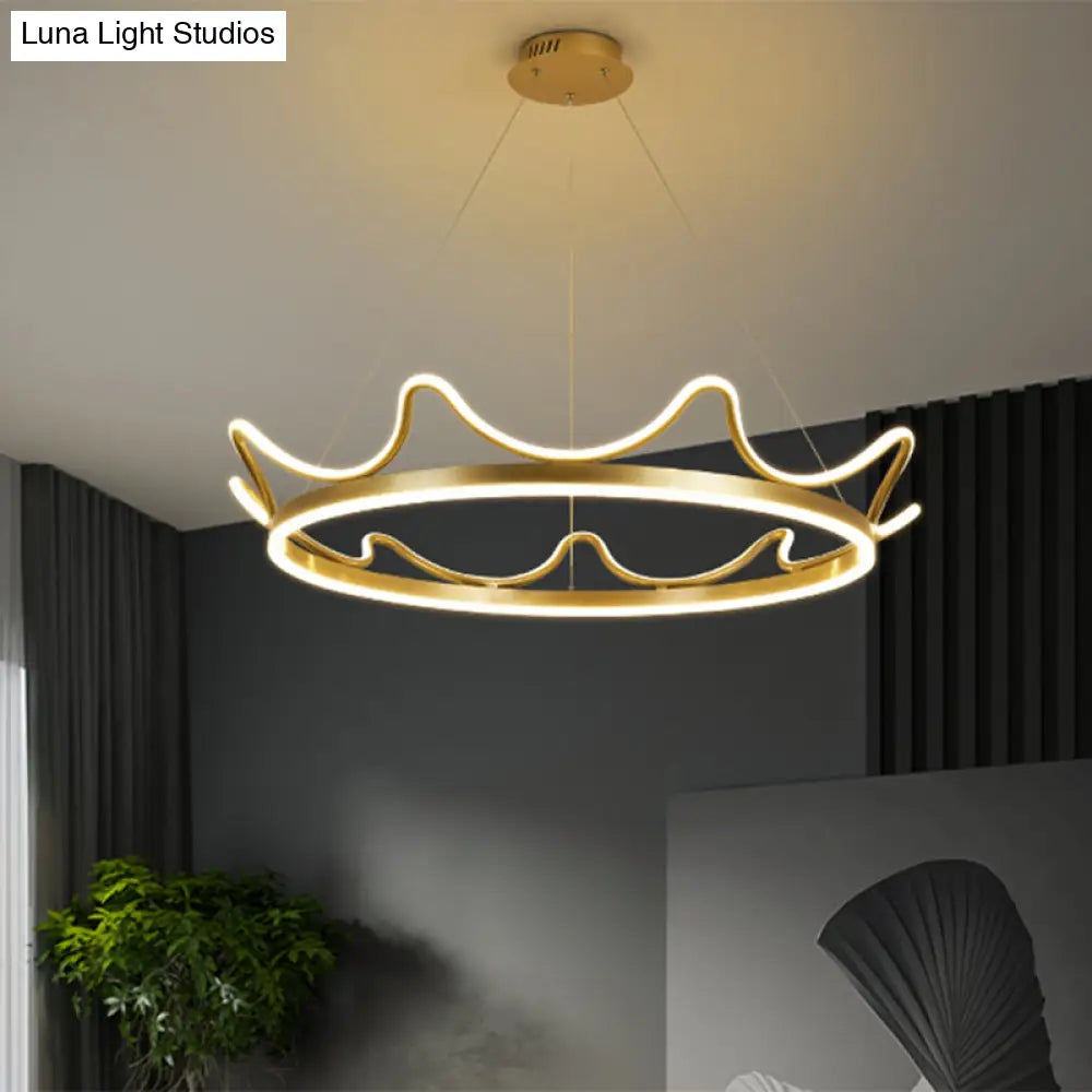 Modern Gold Crown Chandelier - Stylish 20.5’/27.5’ Dia Led Pendant Light In Warm/White