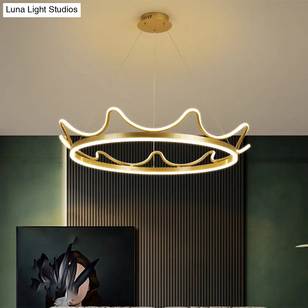 Modern Gold Crown Chandelier - Stylish 20.5’/27.5’ Dia Led Pendant Light In Warm/White