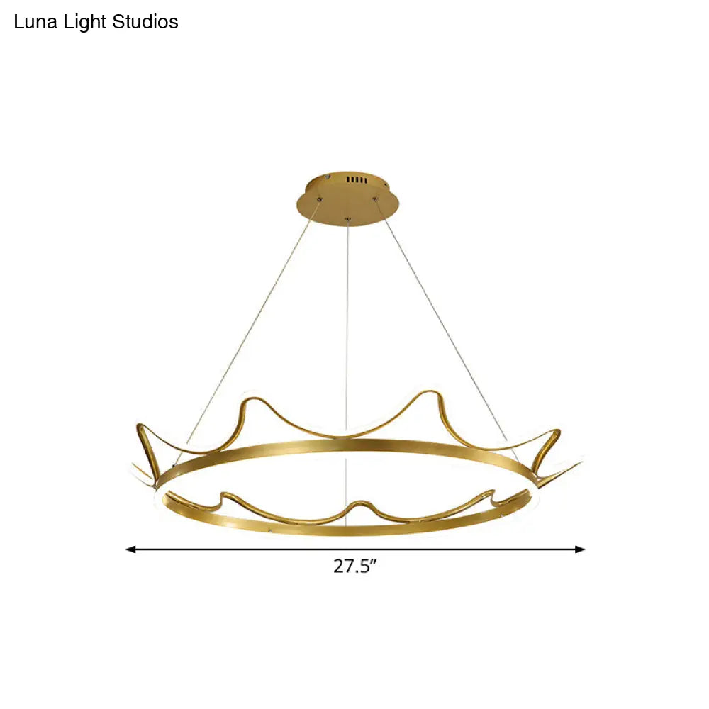 Modern Gold Crown Chandelier - Stylish 20.5’/27.5’ Dia Led Pendant Light In Warm/White