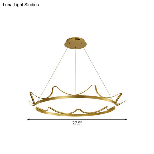 Modern Gold Crown Chandelier - Stylish 20.5’/27.5’ Dia Led Pendant Light In Warm/White