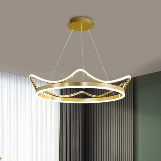 Modern Gold Crown Chandelier - Stylish 20.5’/27.5’ Dia Led Pendant Light In Warm/White / 20.5’ Warm