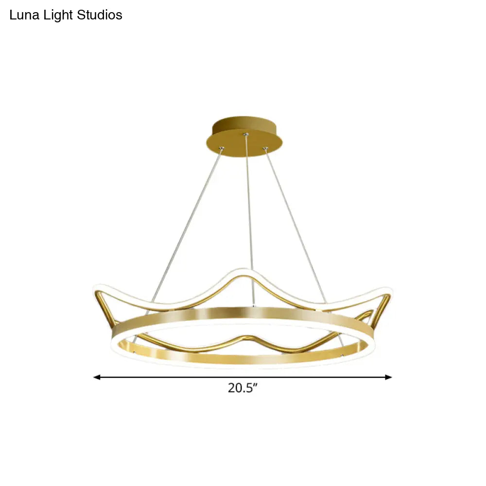 Modern Gold Crown Chandelier - Stylish 20.5’/27.5’ Dia Led Pendant Light In Warm/White