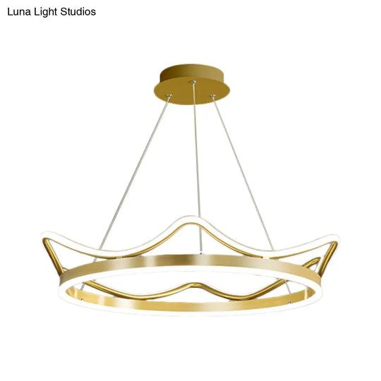 Modern Gold Crown Chandelier - Stylish 20.5’/27.5’ Dia Led Pendant Light In Warm/White