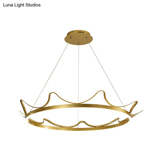 Modern Gold Crown Chandelier - Stylish 20.5’/27.5’ Dia Led Pendant Light In Warm/White