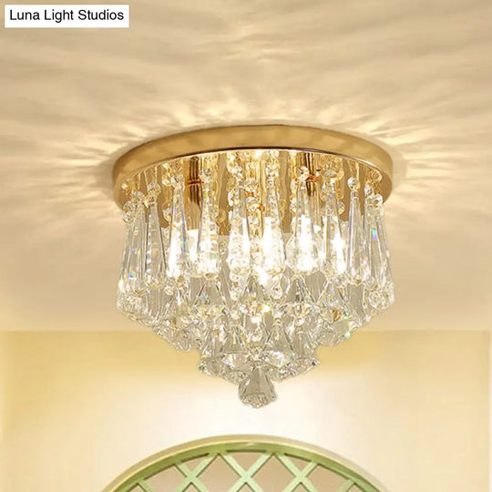 Modern Gold Crystal 4-Light Flush Mount Ceiling Fixture For Hallways
