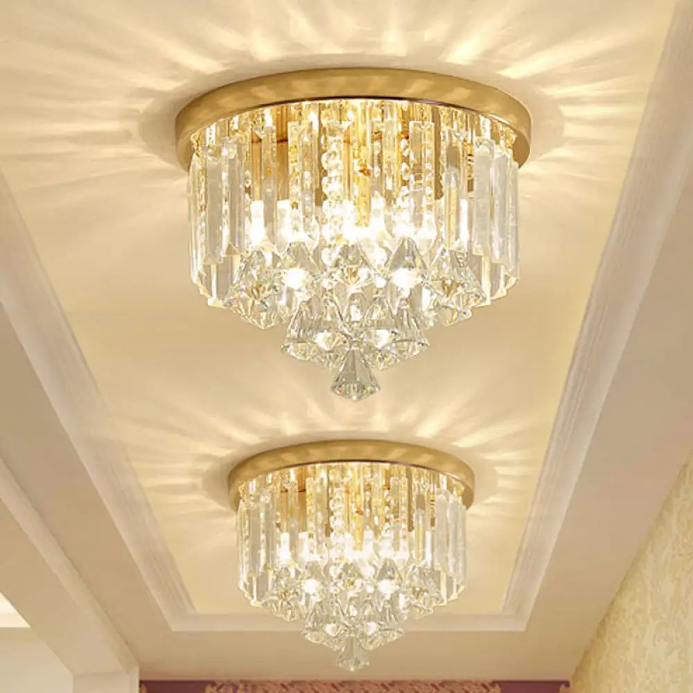 Modern Gold Crystal 4-Light Flush Mount Ceiling Fixture For Hallways