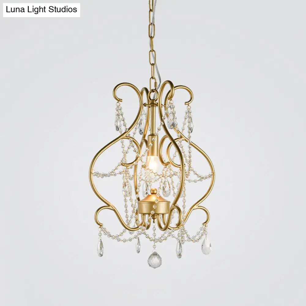 Modern Gold Crystal Beads Pendant Ceiling Lamp With Lantern Design