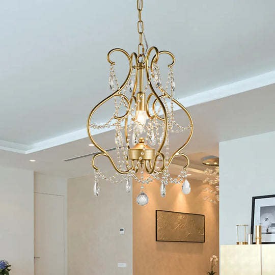 Modern Gold Crystal Beads Pendant Ceiling Lamp With Lantern Design