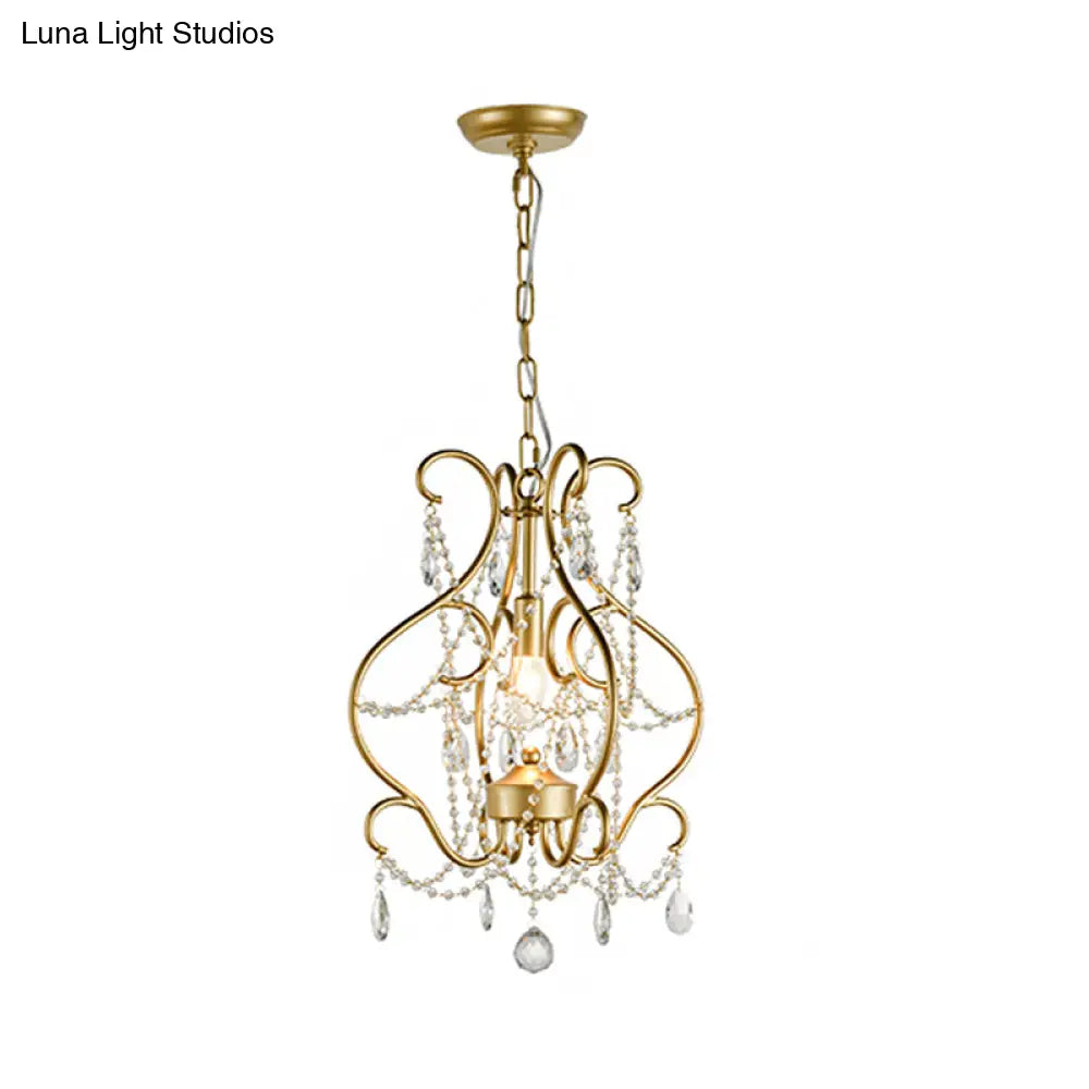 Modern Gold Crystal Beads Pendant Ceiling Lamp With Lantern Design