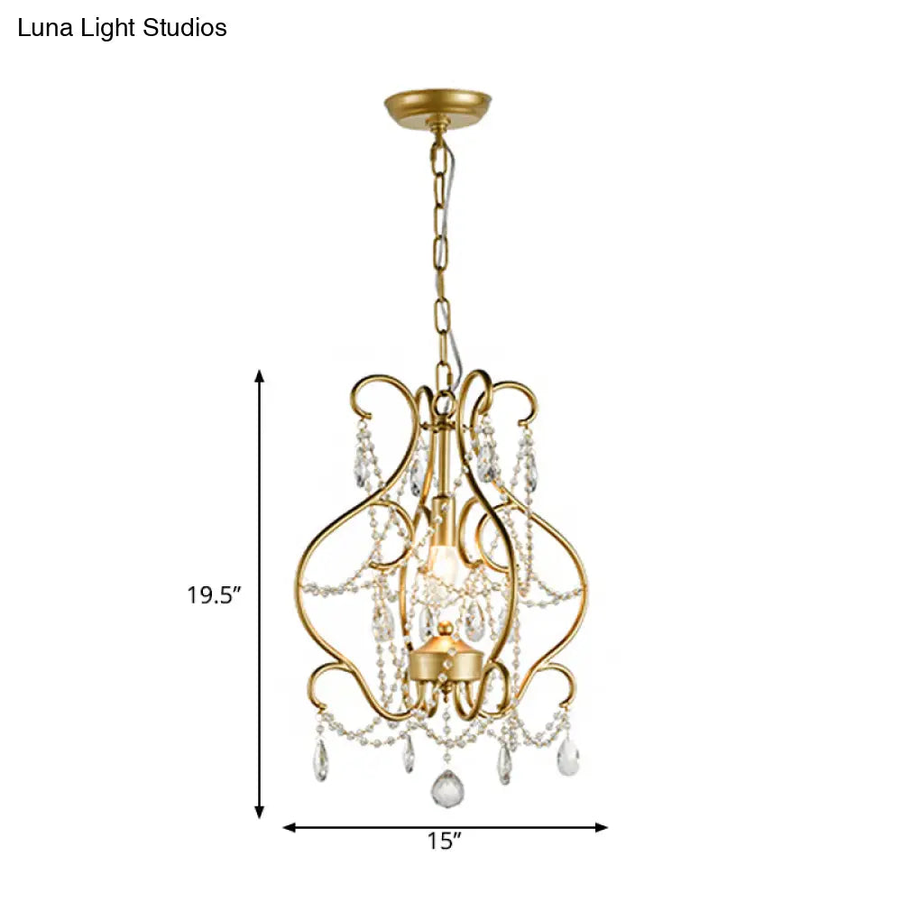 Modern Gold Crystal Beads Pendant Ceiling Lamp With Lantern Design